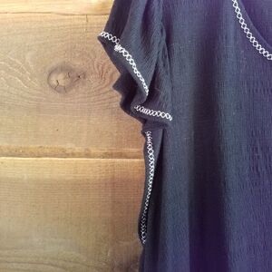 MAX STUDIO Plus Size Black Flutter Sleeve Blouse W White Stitch Embellishments